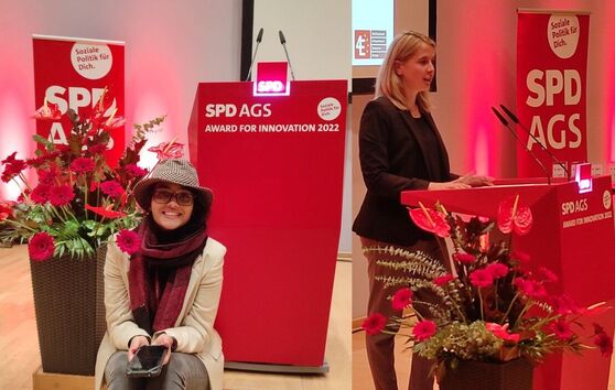 AGS Innovationspreis Berlin 2022 (v.l.n.r Manisha Bieber, Verena Hubertz)